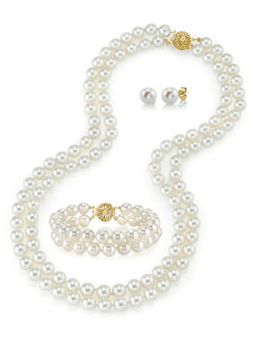 Mia Diamonds 14k Yellow Gold Childrens 4-5mm White FWC Pearl Cubic-Zirconia Pendant and Earring Set CZ 